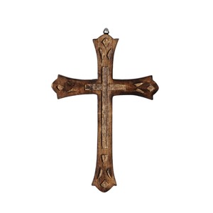 Fabriqué à la main en bois de manguier sculpté croix française finition Antique tenture murale en bois décor religieux chrétien pour la maison et l'église - Product Image 4