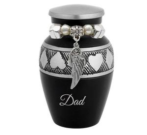 Urne funéraire miniature en aluminium noire pour cendres humaines, avec option de breloques d'amour, pour collection de cartes. - Product Image 6