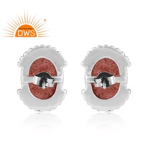 Pendiente de tuerca de piedras preciosas de cuarzo de fresa Natural de plata de ley oxidada superventas, joyería personalizada para mujer, regalo para ella - Product Image 4