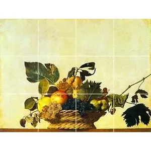 Carreau de céramique en marbre Mural Cuisine et salle de bain Dosseret mural Art-Panier de fruits - Product Image 1
