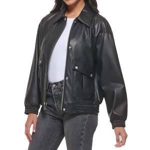 Abrigo de cuero con letras para mujer, abrigos de cuero negro con letras para mujer, ropa de calle, chaqueta de cuero de vaca y oveja para mujer a la venta 2025 - Product Image 1