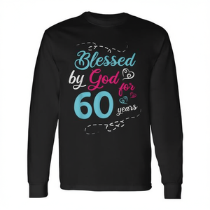 Camiseta de manga larga para celebración del 60 cumpleaños, con la inscripción 'God Bless for 60 Years' - Product Image 2