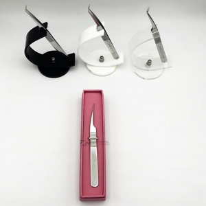 RMI nouveauté poignée longue pince à épiler pour Extension de cils en acier inoxydable argent pince à cils boîte d'emballage avec support - Product Image 5