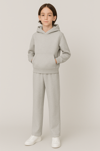 Conjunto de pantalones de chándal y Sudadera con capucha de algodón pesado para niños, chándal con bordado estampado de diseño personalizado liso OEM para niñas y niños, conjunto de Sudadera con capucha - Product Image 5