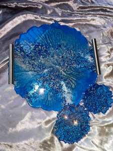 Plateau en résine avec design artistique tourbillon plateau décoratif en résine pour présentoir de parfum de vanité et table d'accent de chambre - Product Image 2