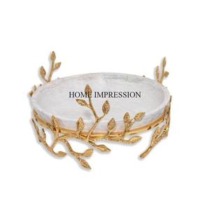 Eye Catching Look <b>Silver</b> Color Finishing Shiny Polished Round Shape Metal Serving <b>Bowl</b> With Gold Plated Unique Designer Base - Product Image 3