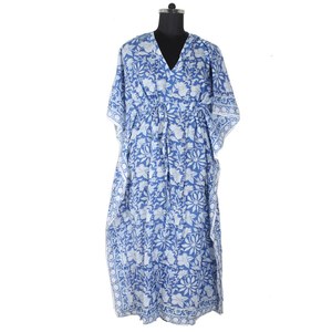 Proveedor indio mujeres 2025 Abaya Dubai algodón largo Kaftan diseño de moda Floral impreso algodón Kaftan cuello en V Casual - Product Image 3