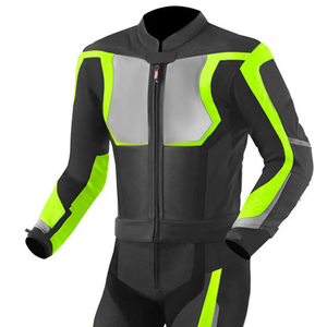 Combinaison de moto en cuir unisexe personnalisée, vente en gros d'usine, haute visibilité, vert néon, armure CE, séchage rapide, pour adultes - Product Image 1