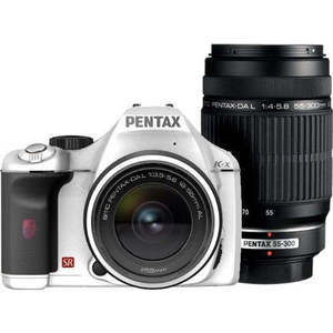 Appareil photo reflex numérique blanc haute résolution K-x avec kit double zoom pour la photographie et l'enregistrement vidéo, fonctionnalités HD, prend en charge les cartes mémoire SD - Product Image 1