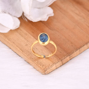 แหวนเงินแท้ kyanite อัญมณี kyanite 925เงินแท้สีเหลืองชุบทองปรับได้ของขวัญดีไซน์เนอร์สำหรับผู้หญิงสำหรับเธอ - Product Image 4