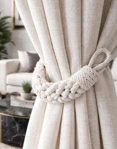 Attache de rideau en corde de coton blanc : Décoration tissée nautique - Product Image 3