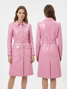 Abrigo Largo de Cuero con Logotipo Personalizado de Primera Calidad, Ropa de Abrigo de Invierno, Abrigo de Cuero Auténtico Suave con Botones y Cinturón - Product Image 4