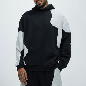 Sweat-shirt à capuche surdimensionné en molleton de coton lourd OEM pour homme, couleur unie noir et gris, coupe décontractée, style streetwear confortable - Product Image 1