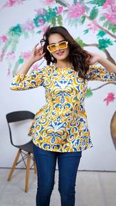 Kurtis cortos Bollywood de rayón pesado al por mayor para mujeres, tops indios tradicionales listos para usar, fabricantes de confianza para fiestas - Product Image 4