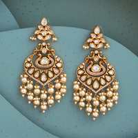 Boucles d'oreilles Kundan authentiques en or et finition victorienne, motif floral, bijoux culturels de collection pour mariage 147395 40g