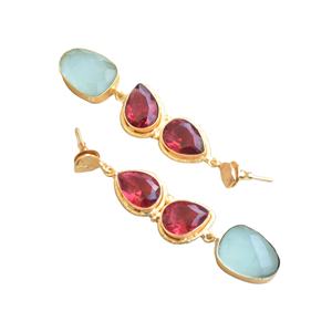 Pendientes de Latón al por Mayor, Piedra Orgánica a Granel, Acabado de Latón Satinado, Diseño Único, Chapado en Oro de 18K de Primera Calidad, Unisex, Calcedonia, B2B - Product Image 3