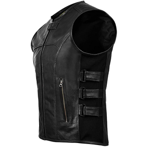 Chaleco informal de invierno de cuero personalizado para hombre al por mayor con relleno de plumón, cremallera, botón, bolsillo, abrigo de motociclista sin mangas para motocicletas - Product Image 3