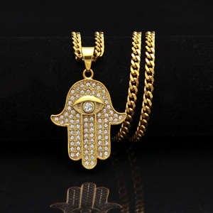 Collar con Colgante de Mano de Hamsa de Plata de Ley Chapada en Oro para Hombre, Cadena Larga con Perlas, Estilo Hip Hop, Joyería con Diamante Cultivado en Laboratorio - Product Image 4