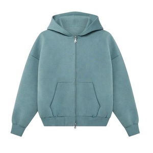 OEM 500gms French Terry Double Zip Hoodies Sweat Surdimensionné Couleur Unie Recadrée Double Couche À Capuche Hommes DDP Expédition - Product Image 4