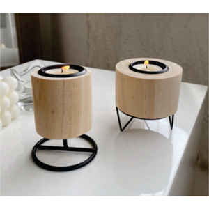 Handcrafted Sustainable Wood <b>Tea</b> Light Holder with Wrought Iron Frame Premium Eco-Friendly Candle <b>Stand</b> Bulk Supply for Hotel - Product Image 1