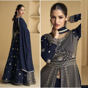 Renard lourd Georgette Pishwas Dupatta multi-fils Jari Sequin travail dos broderie festive prêt indien pakistanais vêtements - Product Image 1