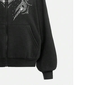 Men's Vintage Rhinestone Zip Hoodie Square Cut Heavyweight Acid Wash Spandex/Polyester Custom Made Premium Quality Spring Fleece - Product Image 5