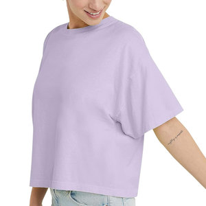 Top CORTO BÁSICO con cuello redondo y manga corta de color morado claro para mujer, ropa de verano más vendida, a precios bajos - Product Image 3