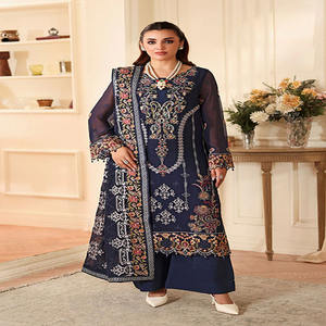 Tenues Shalwar Kameez pour femmes, en mousseline de haute qualité, avec des broderies très fines, style pakistanais. - Product Image 1