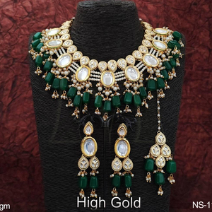 Bijoux Kundan, plaqué or de haute qualité, pour mariage, magnifique ensemble de collier Kundan lourd - Product Image 1