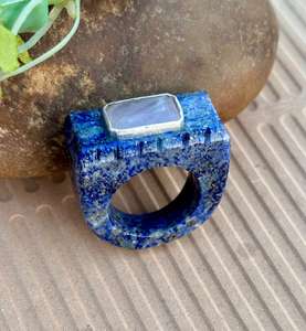 Natural Lapis Lazuli Gemstone <b>Ring</b> With Rose Quartz Centre Stone <b>Statement</b> <b>Ring</b> <b>For</b> Men Or <b>Women</b> Lapis Jewelry - Product Image 2