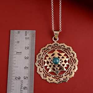 Shri Yantra Turquoise Brass Pendant 18k Gold Plated Mandala Cutout Wholesale <b>Necklace</b> - Product Image 4