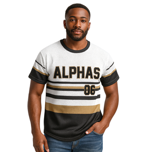 Jersey de béisbol con diseño de rayas APA, camiseta de fraternidad Alfa de malla de poliéster 100% con logotipos de apliques bordados personalizados - Product Image 1