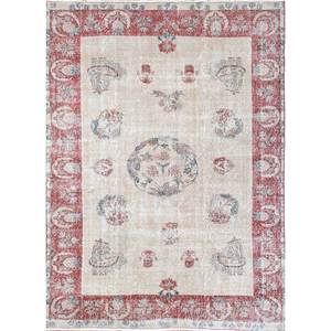 Tapis en laine noué à la main beige-brun vintage pour la maison - Idéal pour salon, couloir, entrée, chambre d'adolescent - Motif médaillon rectangulaire en puzzle - Product Image 1