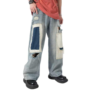 กางเกงยีนส์ผ้าโพลีเอสเตอร์ทรงหลวมสำหรับผู้ชายกางเกงยีนส์ซักขาดทรงหลวมแฟชั่นงานตามสั่ง - Product Image 6