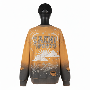 Sudadera para Mujer con Efecto Desgastado, 330 GSM, Felpa de Algodón Grueso, Marrón Negro Degradado, con Pedrería, Logotipo Personalizado, Transpirable - Product Image 2