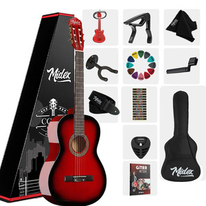 Guitare classique junior Midex CG-36RD-PAK 36 pouces 3/4 pour enfants de 8 à 12 ans, ensemble de guitare rouge de haute qualité avec sac, capo, sangle, etc. - Product Image 1