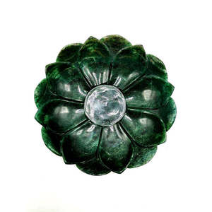 Bols en aventurine verte cristalline sculptés à la main en forme de lotus - 7 pouces de diamètre et 790 g (1,74 lb) - UN SEUL BOL - Product Image 5