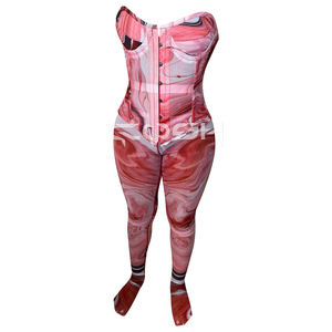 Marble Print Satin Sublimated <b>Corset</b> With Matching Leggings Set - Product Image 1