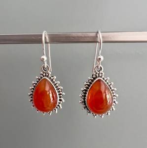 Classy Carnelian Pear Shape Gemstone 925 <b>Sterling</b> <b>Silver</b> Bezel Setting Drop and Dangle Fashionable <b>Earrings</b> for Womens - Product Image 3