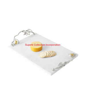 Plateau à fromage en marbre blanc fabriqué à la main avec poignées en métal au design élégant de grenade Plateau de service de qualité supérieure pour la décoration intérieure - Product Image 1