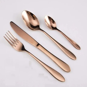 Juego de Cubiertos de acero inoxidable con acabado de cobre, juego de eventos de cumpleaños de compromiso de aniversario, cubiertos de lujo de oro rosa - Product Image 1
