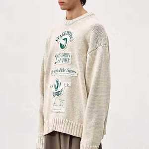 2025 dernière meilleure mode pour hommes Logo personnalisé sweat OEM tricot col rond pull hiver Anti-rides Anti-rétrécissement broderie - Product Image 3