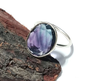 Natural Green&Purple Faceted Florite Gemstone 925 Solid Sterling Silver Ring For Engagement Women Fine Silver Florite Ring - Product Image 6