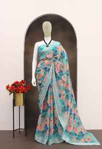 ผ้าส่าหรีผ้าไหมสำหรับผู้หญิงผ้าชุดผ้าส่าหรีดีไซน์เรียบง่ายพิมพ์ลายดิจิตอล - Product Image 5