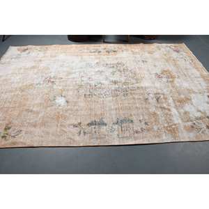 Alfombra de lana Floral Beige Vintage hecha a mano, 10mm de espesor, grande, 6x9,6 pies, Patchwork Rectangular, motivos orientales, látex para habitación de adolescentes - Product Image 3