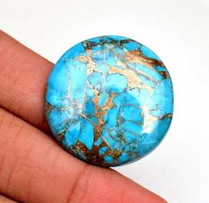 ธรรมชาติได้รับการรับรองอาริโซน่าสีฟ้าทองแดงเทอร์ควอยซ์รอบตัดหลวมแท้ปรับเทียบขนาดอัญมณี Cabochon ในราคาขายส่ง OEM - Product Image 4