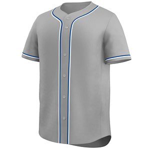 ชุดกีฬาแขนสั้นสำหรับผู้ชายเสื้อเบสบอลอเมริกัน100% สั่งทำผ้าตาข่ายโพลีเอสเตอร์แห้งเร็วชื่อทีมหมายเลขติดกระดุม - Product Image 1