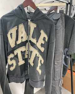 Sweat à capuche zippé vintage personnalisé pour hommes nouvelle mode Streetwear poids lourd lavé à l'acide en détresse imprimé numérique pour l'hiver - Product Image 4