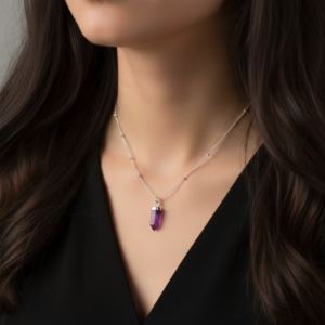 Amethyst Small Bullet Shape <b>Silver</b> Plated Pendant Sterling <b>Silver</b> Ball <b>Chain</b> Necklace Engagement Wedding & Party Necklace - Product Image 5