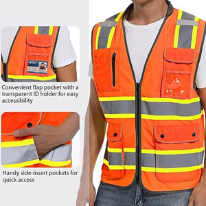 Gilets de sécurité orange haute visibilité pour la construction, gilet de sécurité réfléchissant, multi-poches, vêtements de travail - Product Image 2